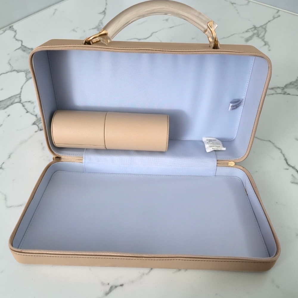 Vintage Estée Lauder Nude Makeup Case Acrylic Handle Retro Vanity Travel Bag - Picture 2 of 8